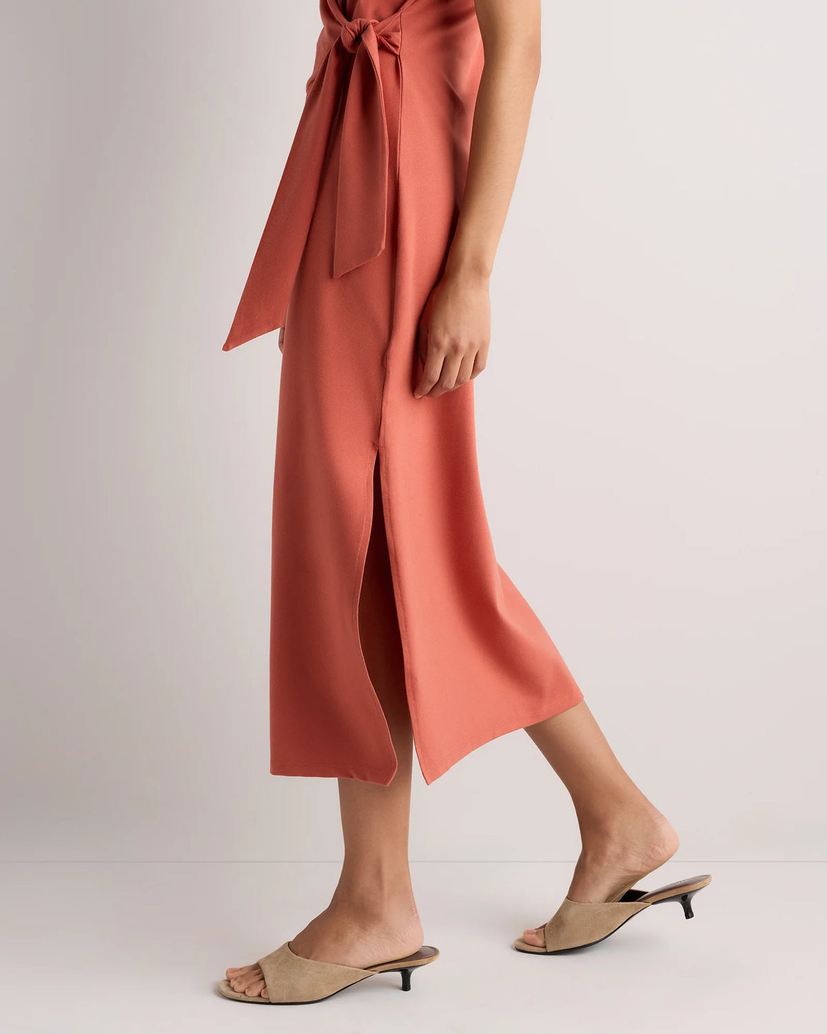 Stretch Cotton Jersey Side Tie Midi Dress - XS / Spiced Orange