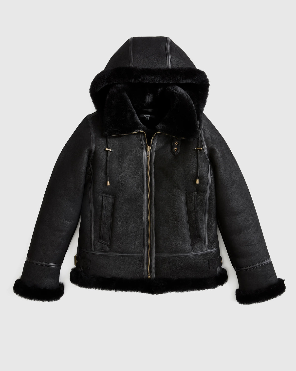 100% Shearling Cold Weather Bomber Jacket - XS / Black