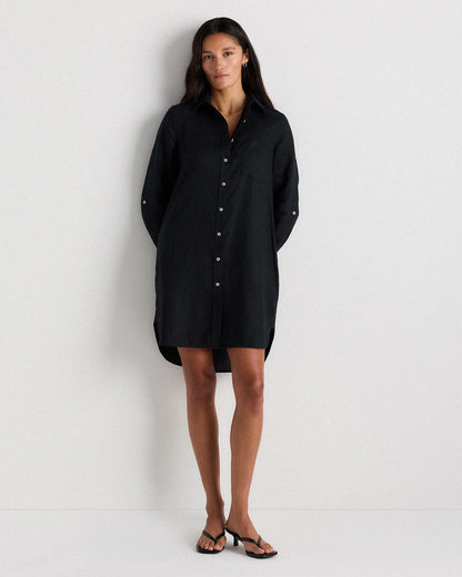 100% European Linen Shirt Dress - XS / Sky Blue Mariner Stripe