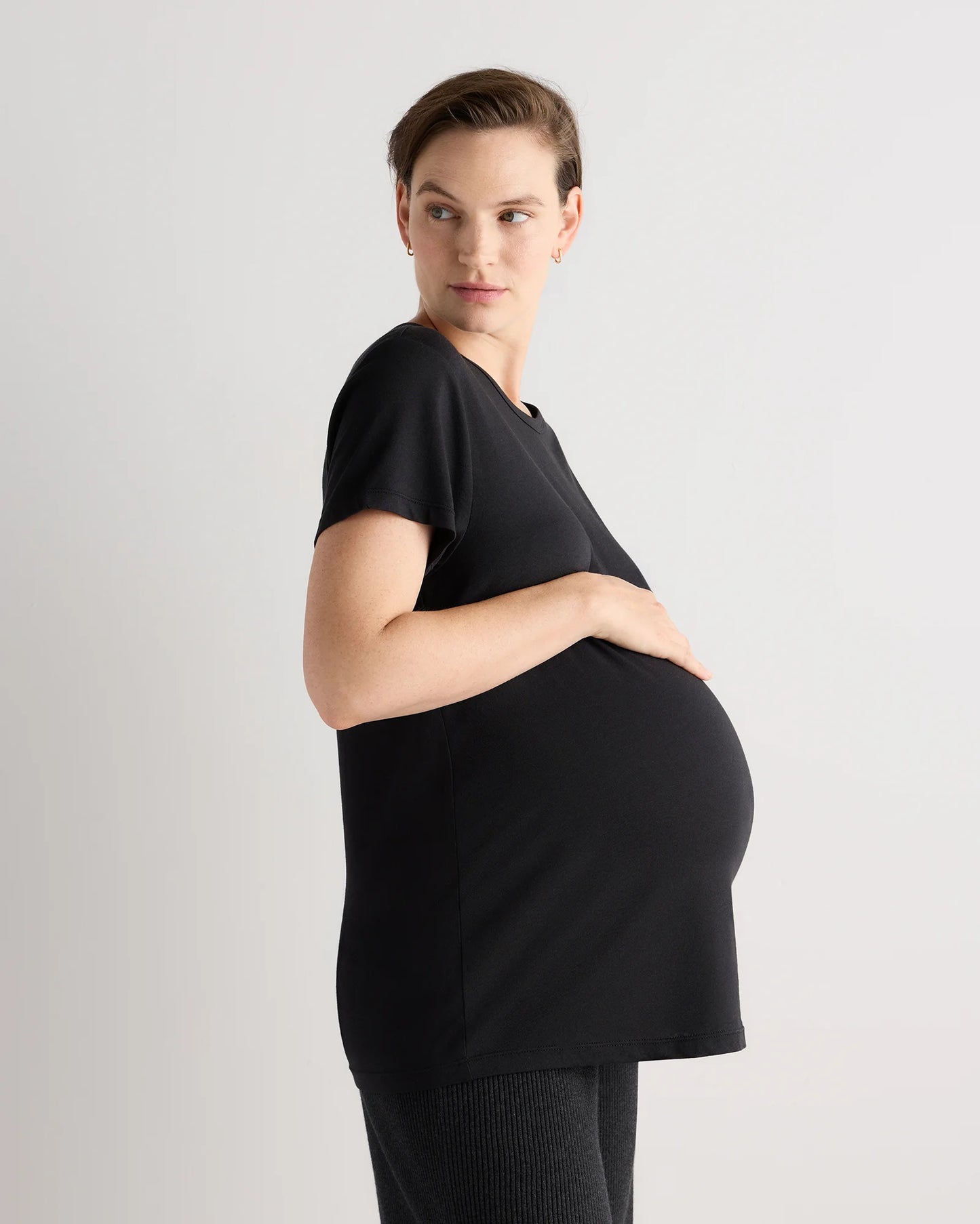 Cotton Modal Maternity Crew Neck Tee (2-pack) - XS / Black/Redwood Brown