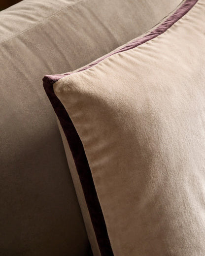 Contrast Velvet Edge Pillow Cover - 20x20 / Taupe/Espresso