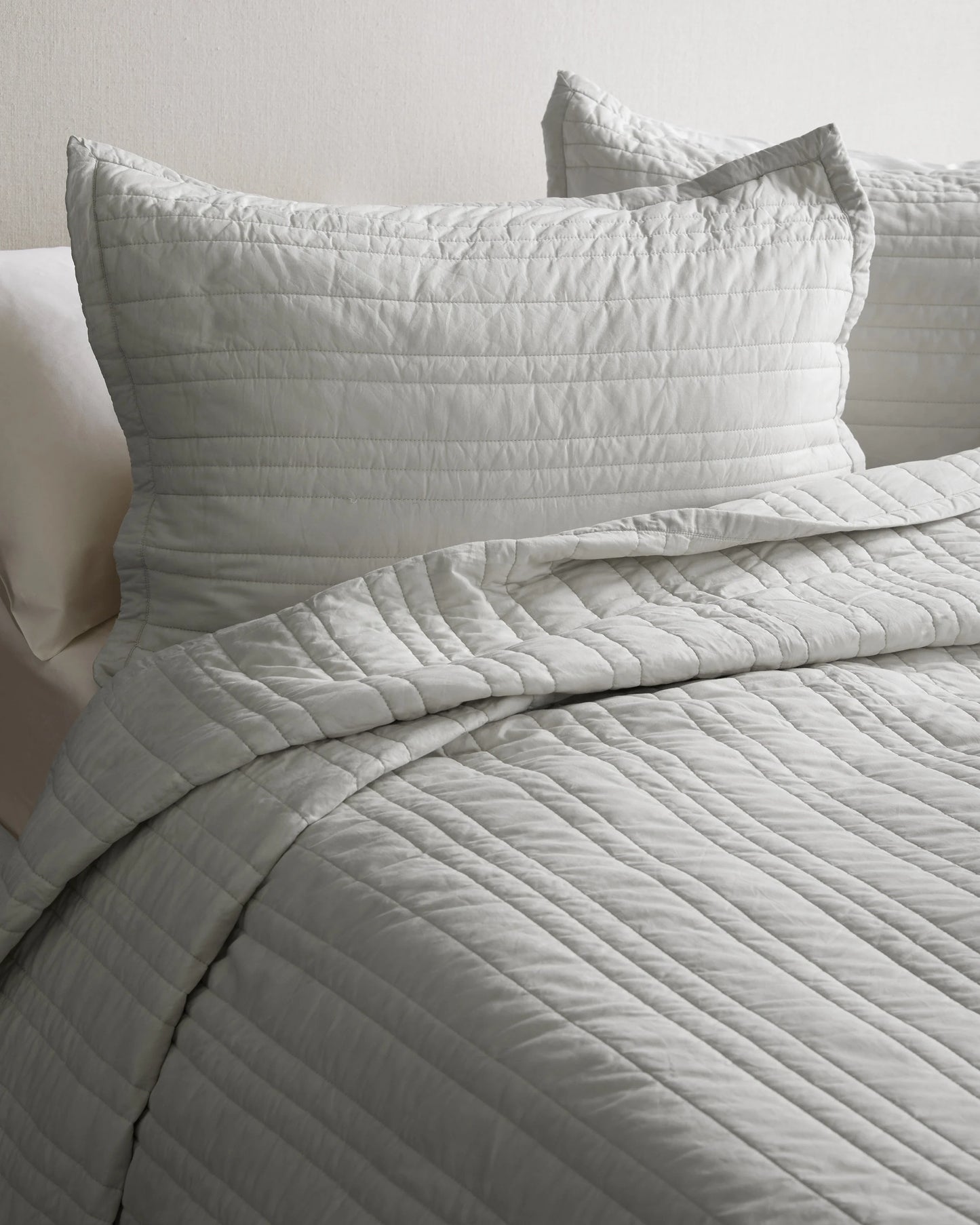 Organic Cotton Stripe Stitch Quilted Sham Set - Standard / White