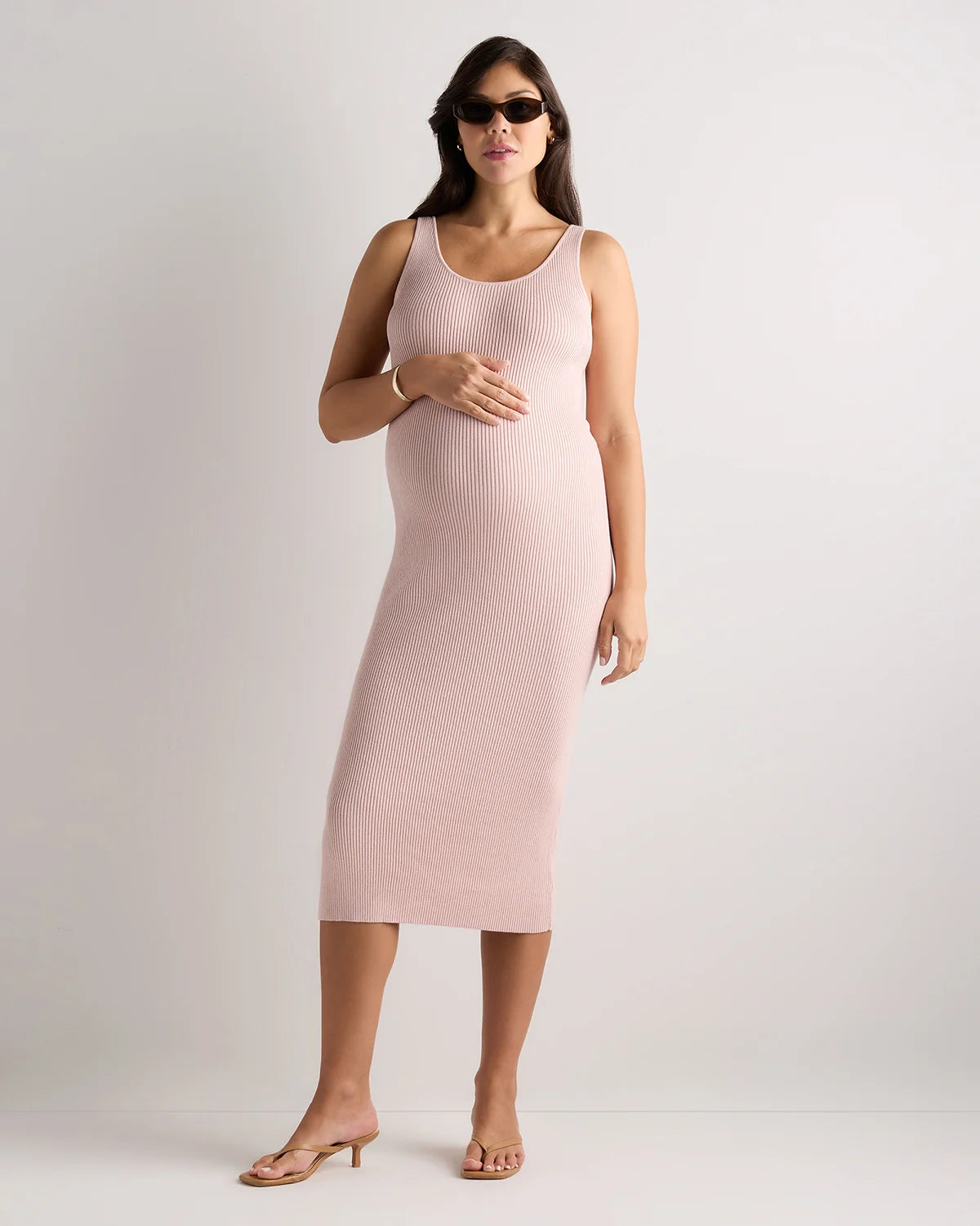 Lightweight Cotton Cashmere Maternity Fitted Midi Dress - XS / Mountain Spring Blue
