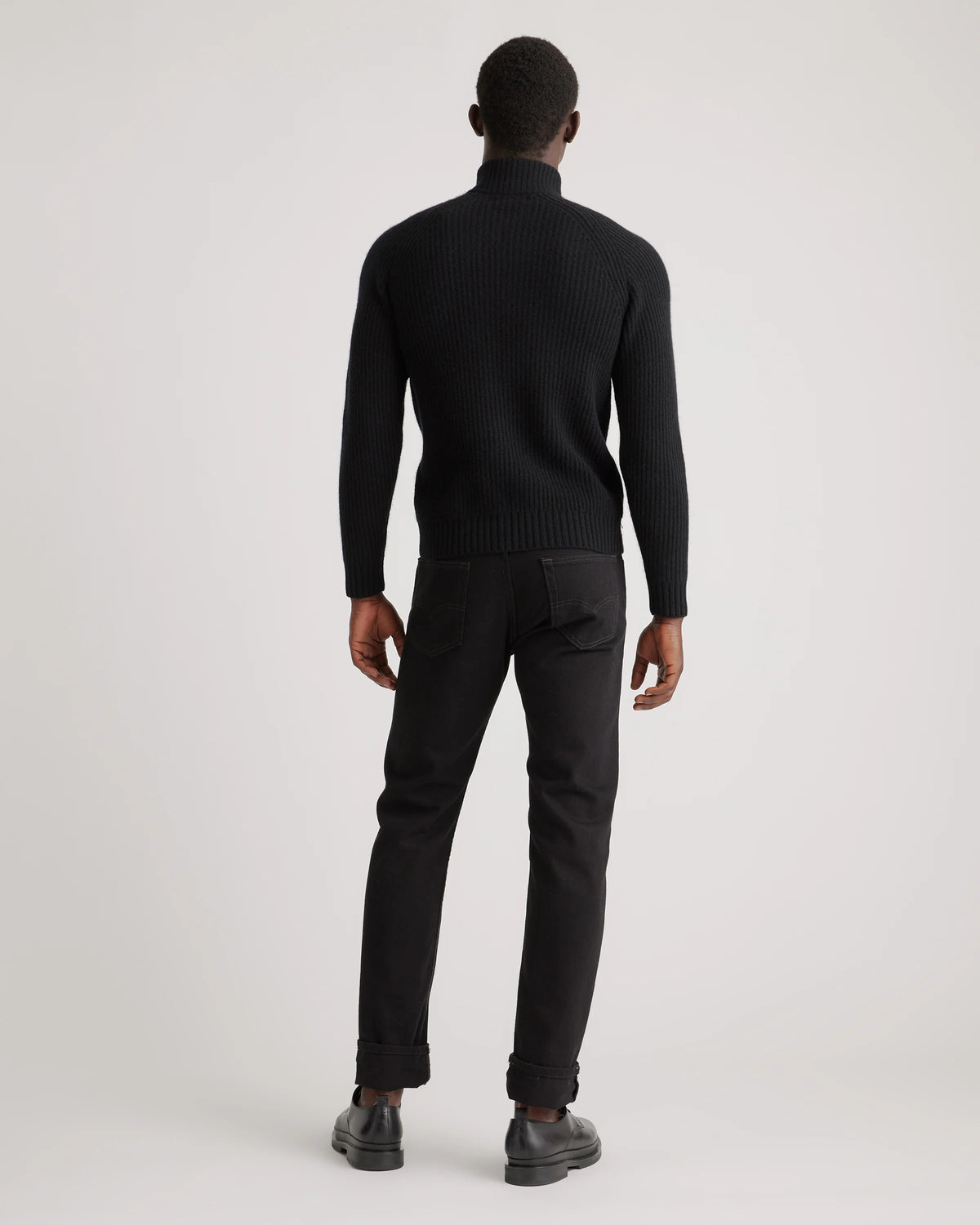 Mongolian Cashmere Fisherman Quarter Zip Sweater - S / Navy Marl