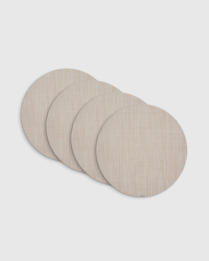 Mini Basketweave Easy-Care Round Placemat, Set of 4 by Chilewich - One Size / Parchment