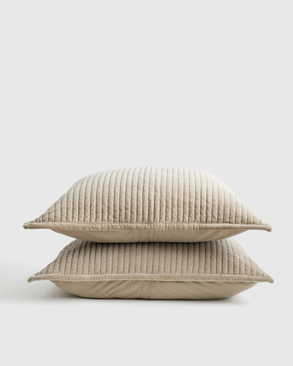Cotton Velvet Channel Quilted Sham Set - Standard / Glacier Blue