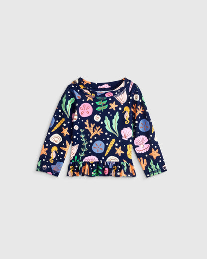 Long Sleeve Ruffle Rash Guard Two-Piece Swimsuit - 6-9M / Poolside Floral