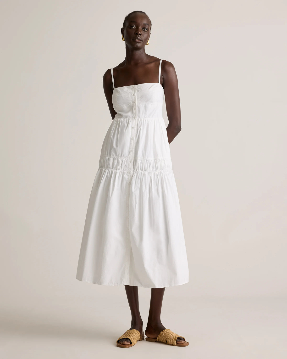 100% Organic Cotton Poplin Spaghetti Strap Maxi Dress - XS / Light Blue Stripe