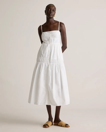 100% Organic Cotton Poplin Spaghetti Strap Maxi Dress - XS / Light Blue Stripe