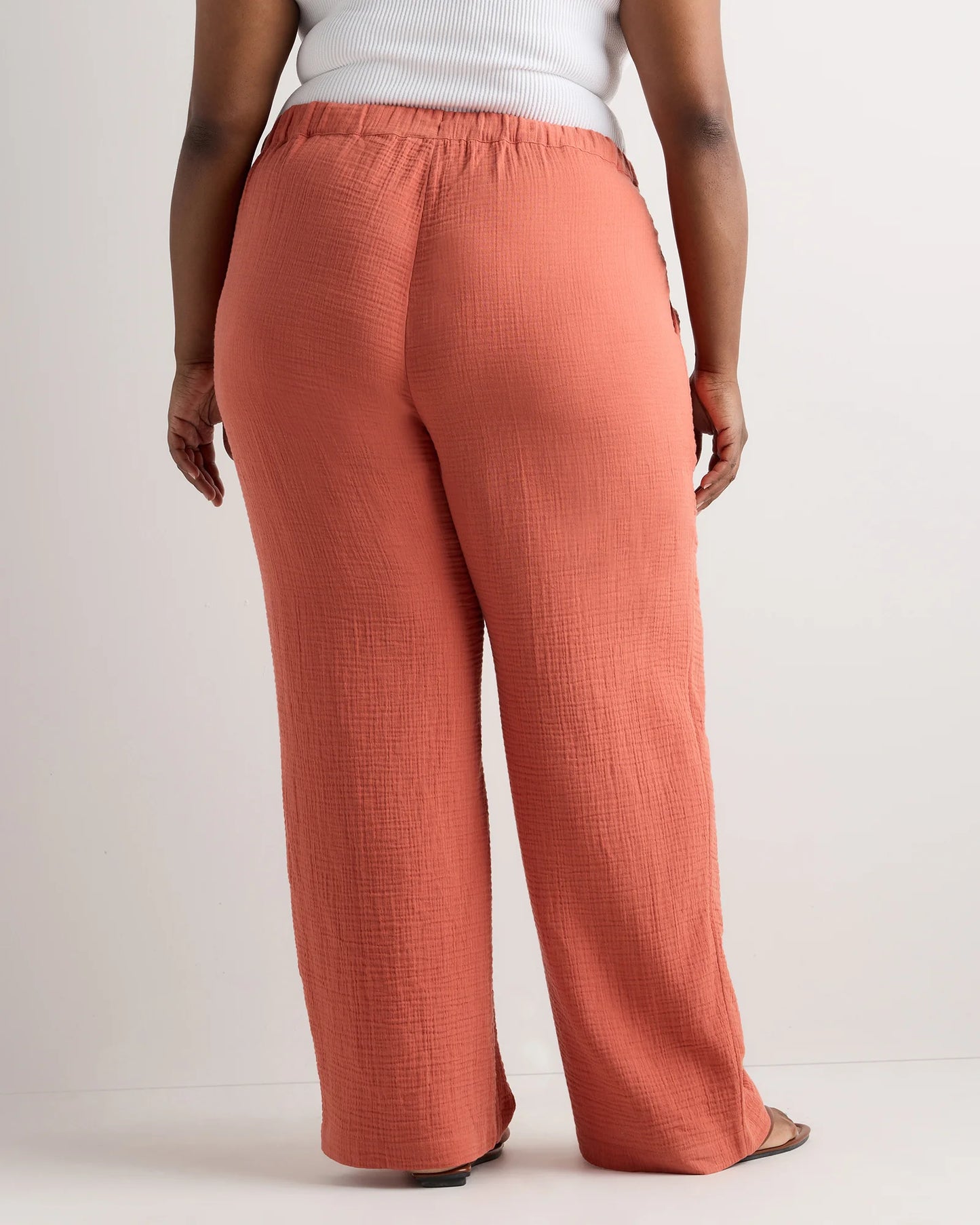 100% Organic Cotton Gauze Straight Leg Pants - 1X / Indigo Blue