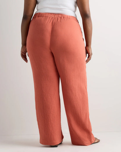 100% Organic Cotton Gauze Straight Leg Pants - 1X / Indigo Blue