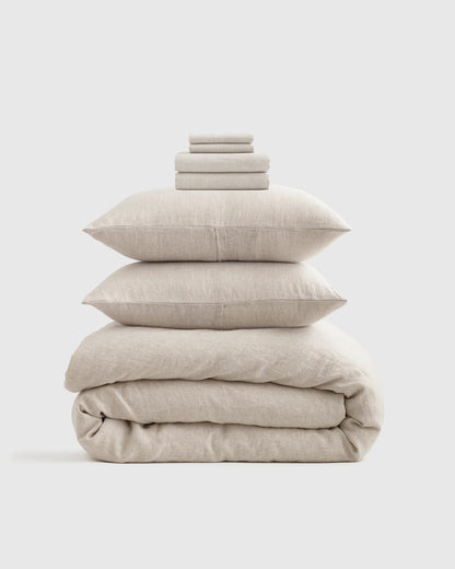 European Linen Deluxe Bedding Bundle - Twin / Willowleaf/White Stripe