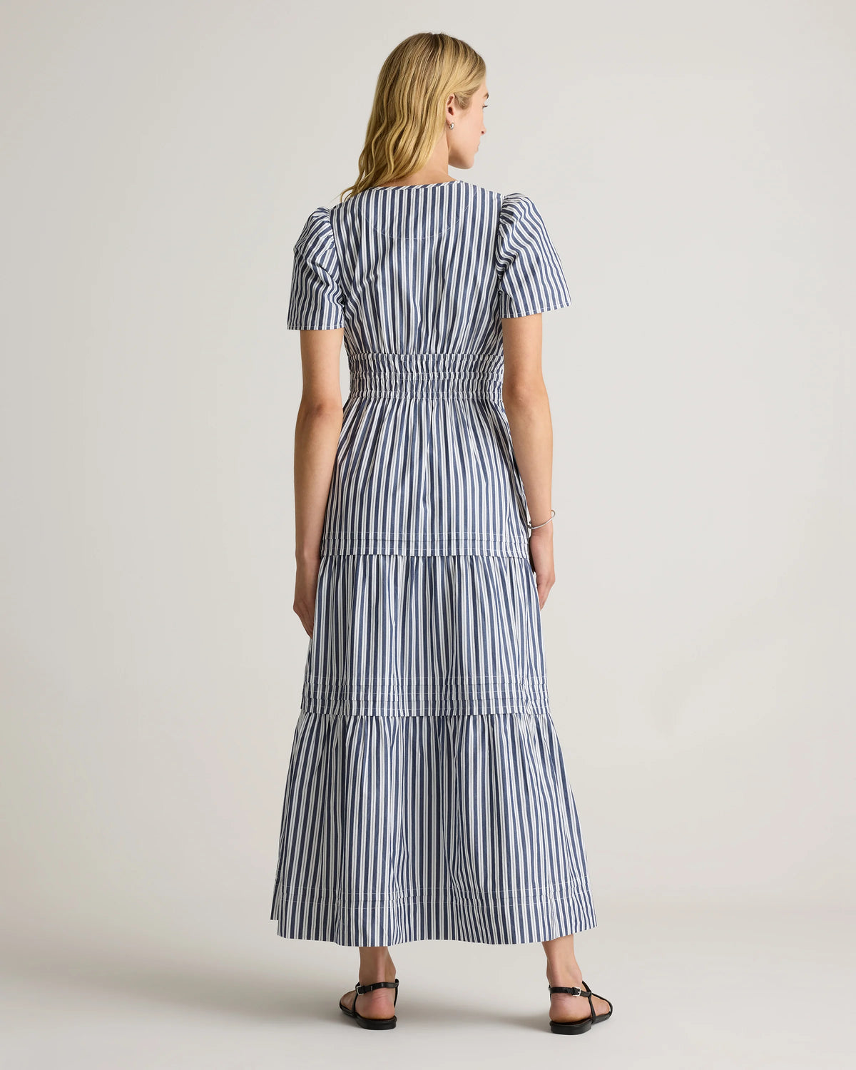 100% Organic Cotton Poplin Tiered Maxi Dress - XS / Riviera Blue Heirloom Floral