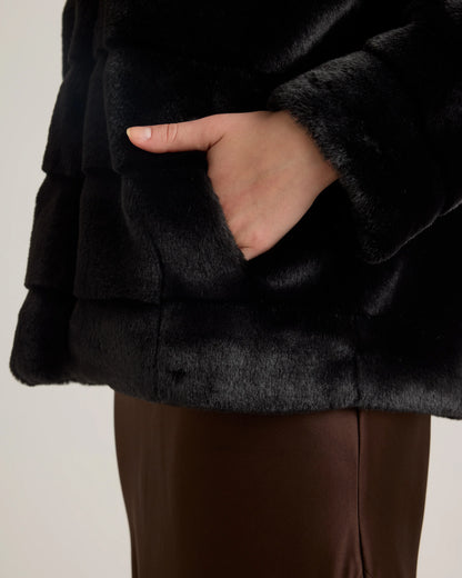 Hooded Faux Fur Jacket - XS / Black