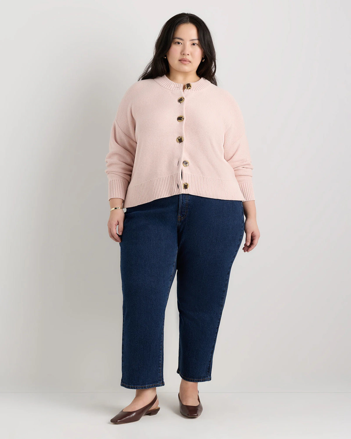 100% Organic Cotton Cropped Cardigan - 1X / Speckled Beige