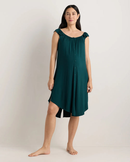 Bamboo Jersey Flutter Sleeve Labor and Delivery Gown - XS / Nocturnal Green