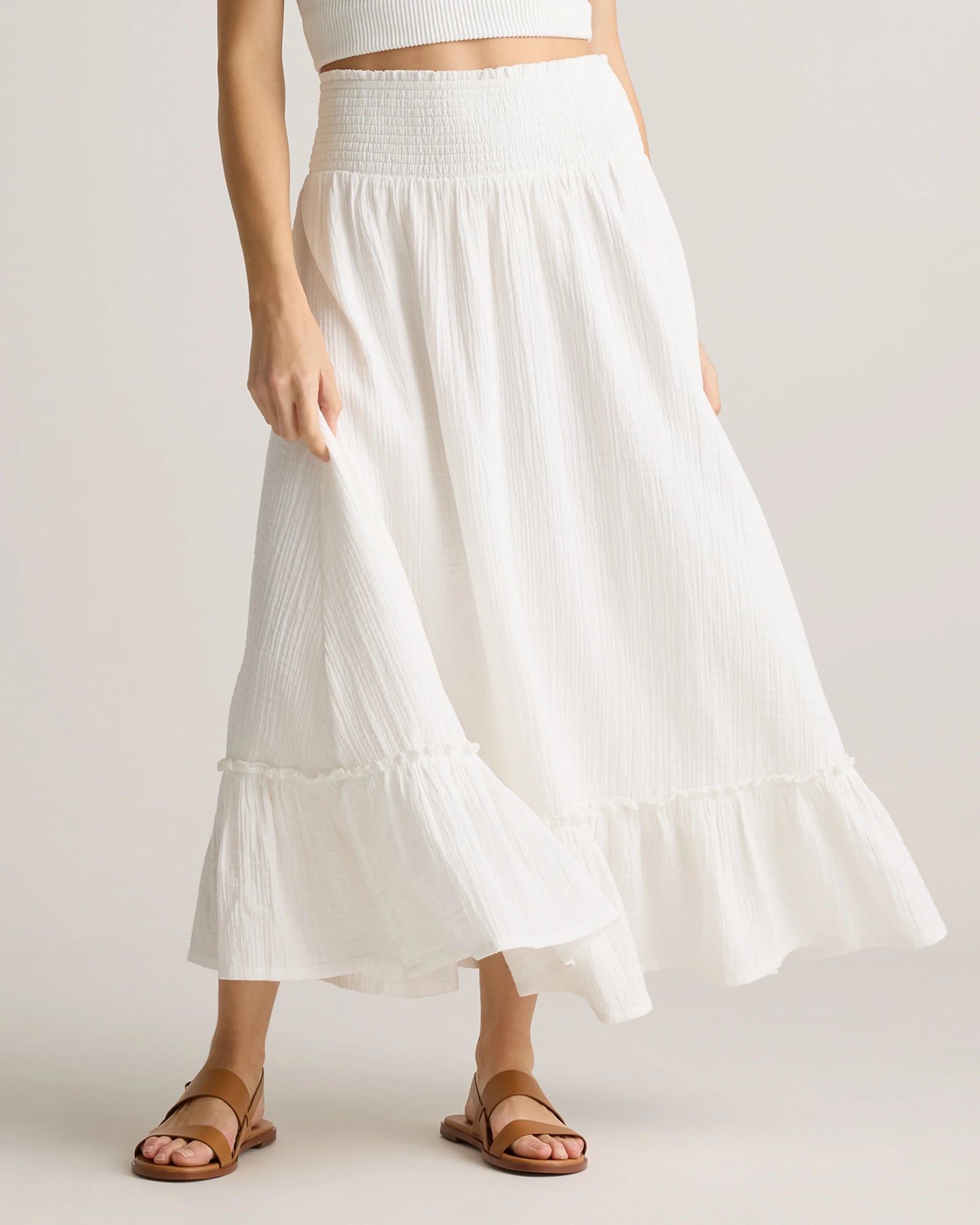 100% Organic Cotton Gauze Smocked Maxi Skirt - XS / Blue Gingham