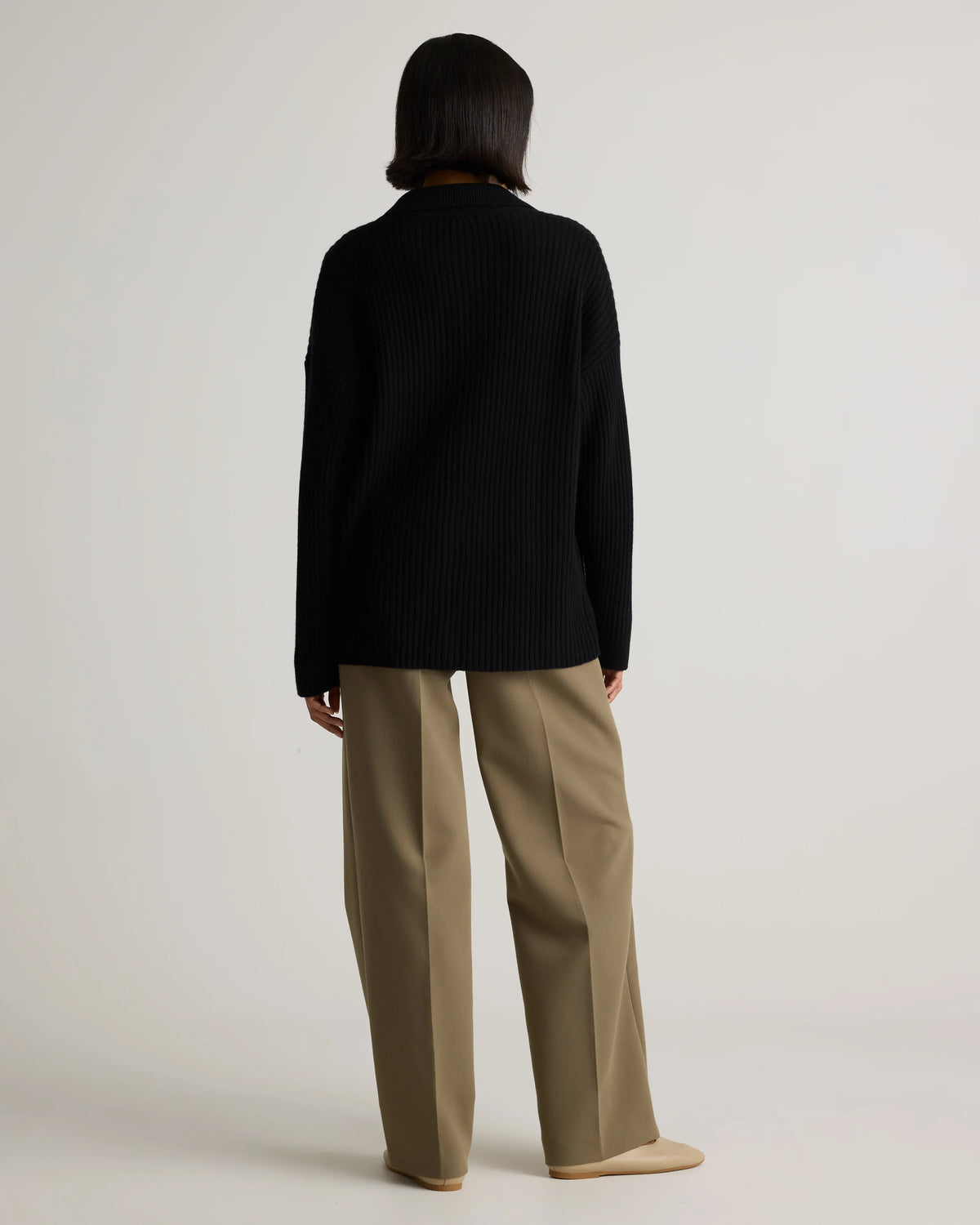 Mongolian Cashmere Wide-Rib Oversized Collared Cardigan - XS / Oatmeal