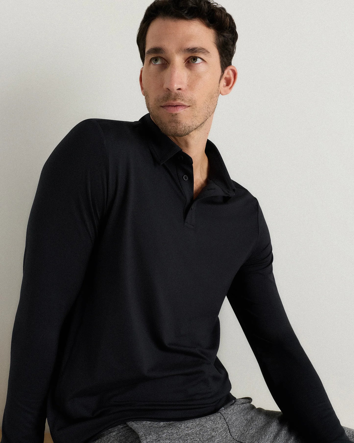 Flowknit Breeze Performance Long Sleeve Polo - XS / Heather Black