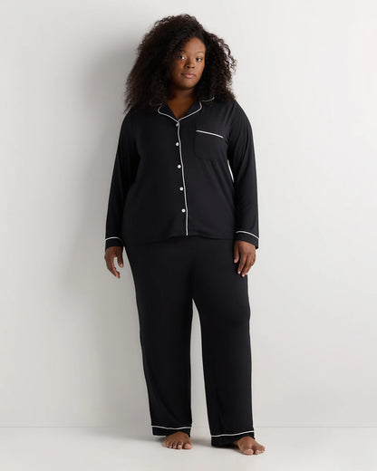 Bamboo Jersey Long Sleeve Pajama Set - 1X / Black