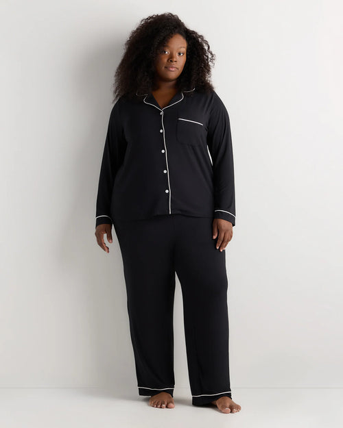 Bamboo Jersey Long Sleeve Pajama Set - 1X / Black