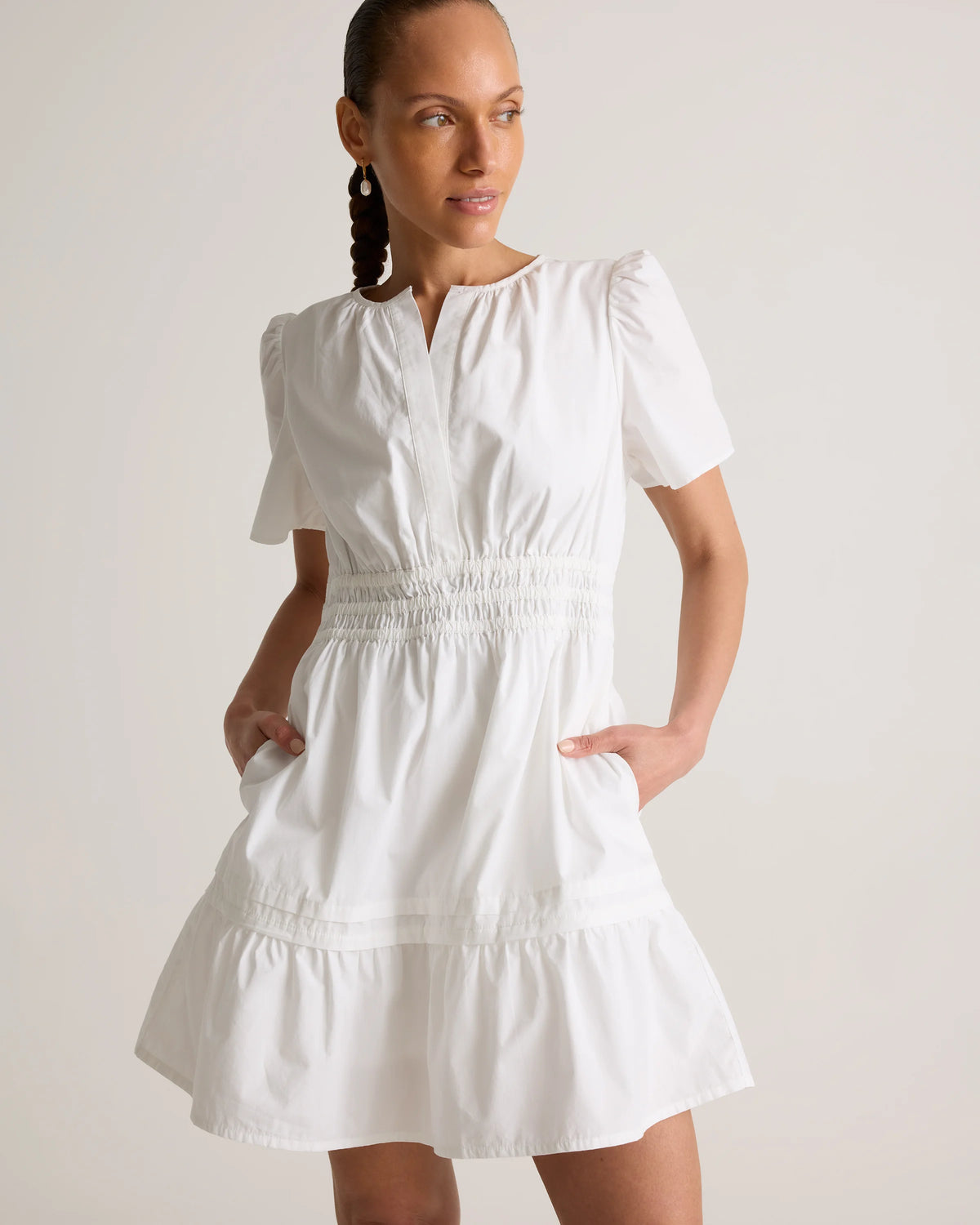 100% Organic Cotton Poplin Tiered Mini Dress - XS / Riviera Blue Heirloom Floral