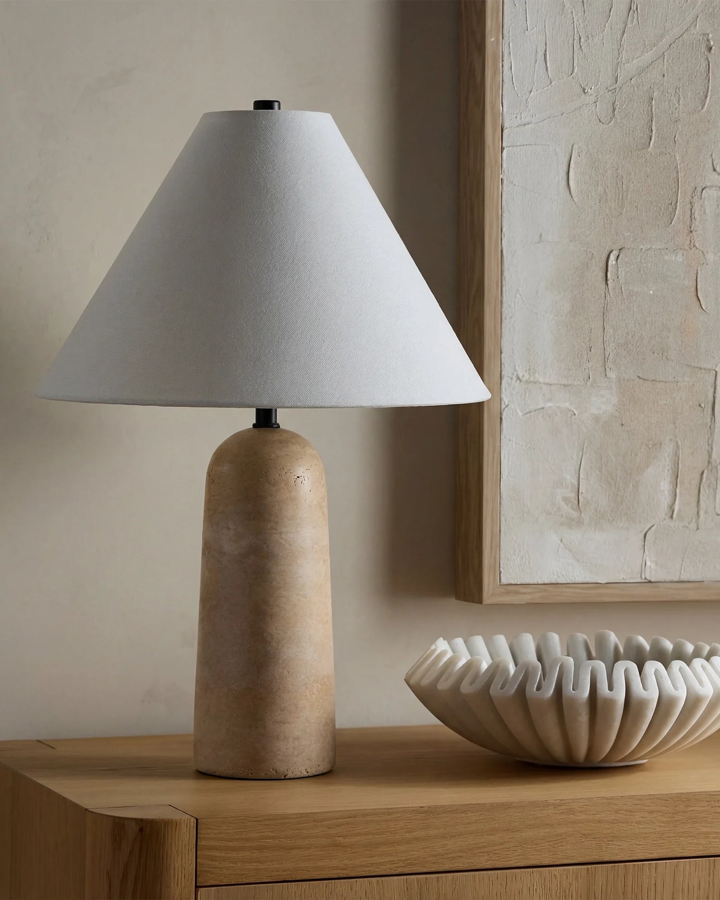Travertine Table Lamp - Dome / Beige