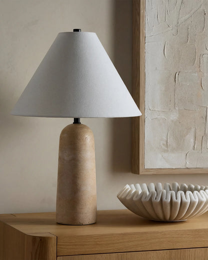 Travertine Table Lamp - Dome / Beige