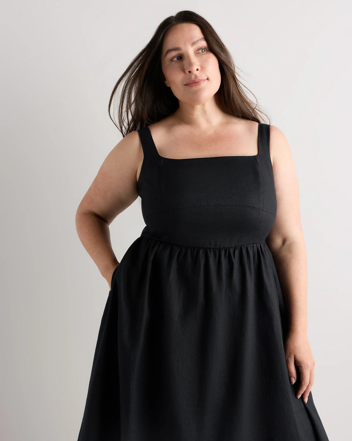 100% European Linen Fit & Flare Midi Dress - 1X / Chile