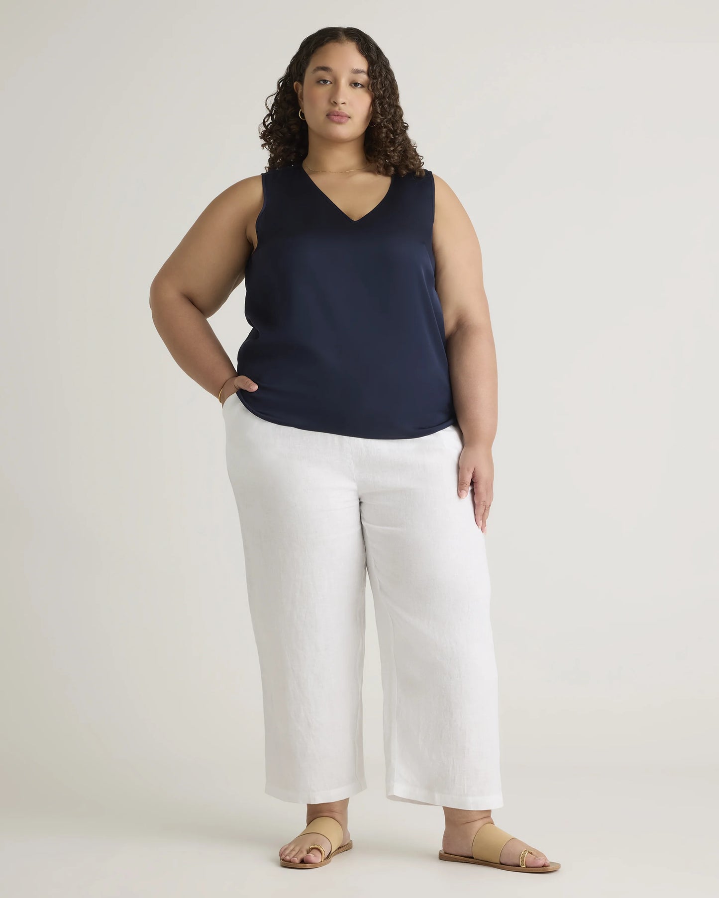 Washable Stretch Silk Tank - 1X / Navy