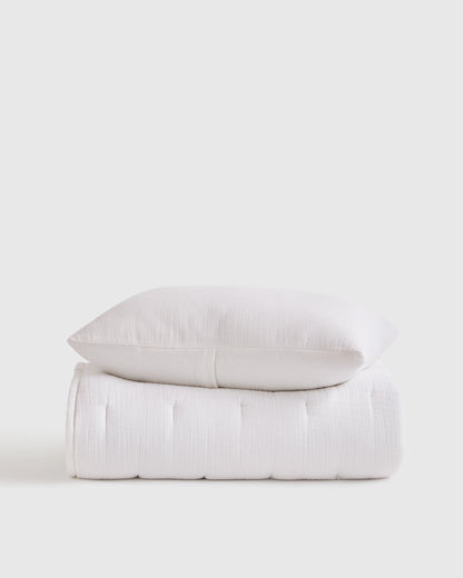 Organic Cotton Gauze Toddler Quilt & Sham Set - One Size / White