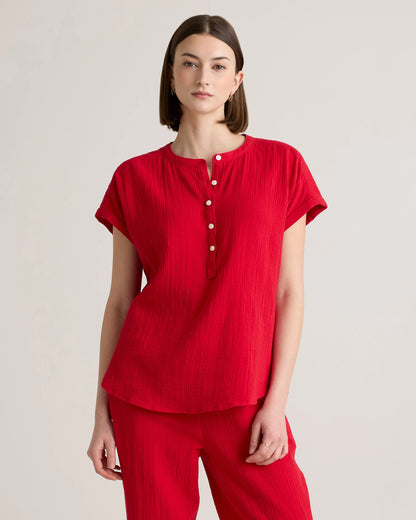 100% Organic Cotton Gauze Roll Sleeve Shirt - XS / Spiced Orange