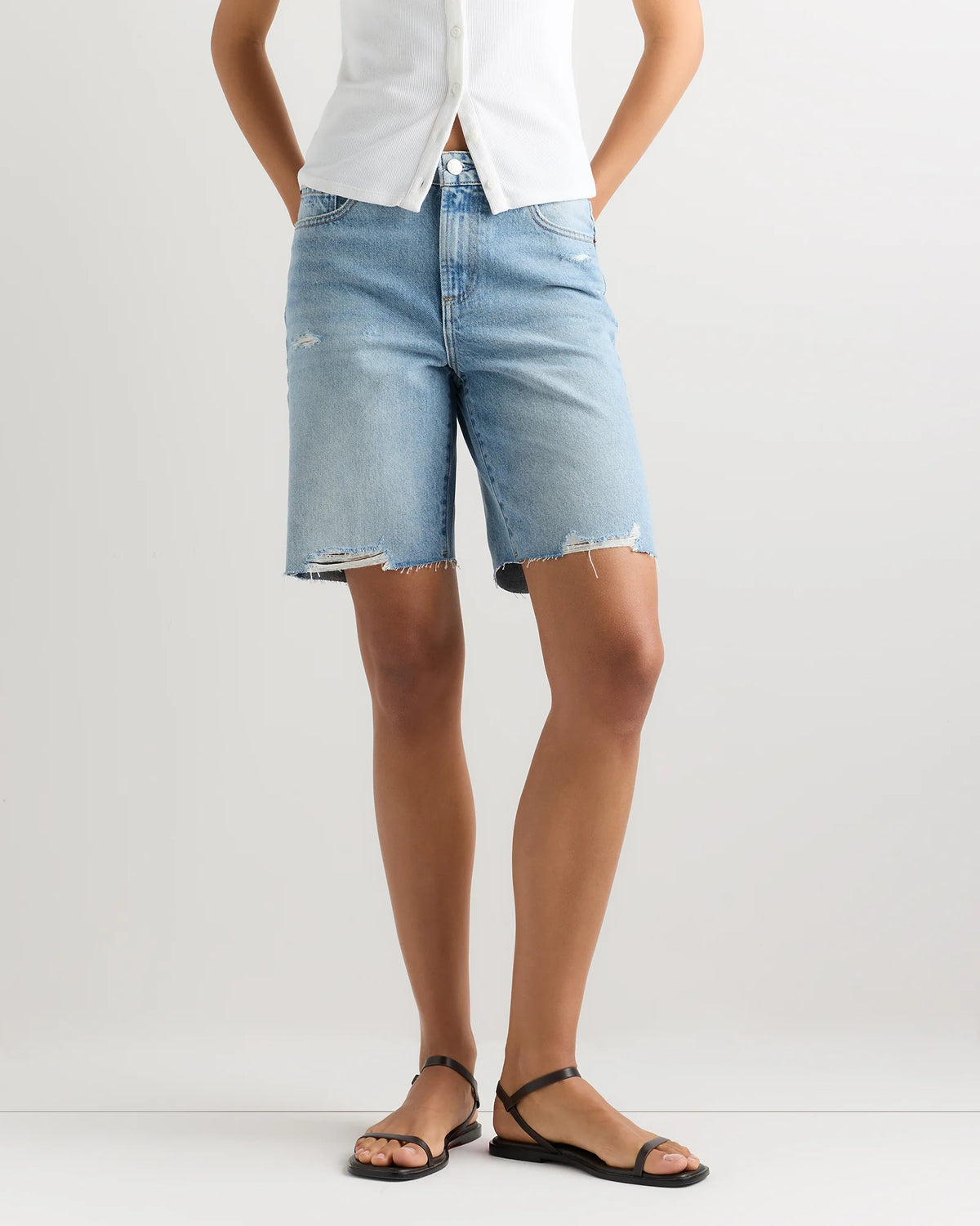 Maya Rigid Bermuda Shorts - 24 / Powder Blue Destruct