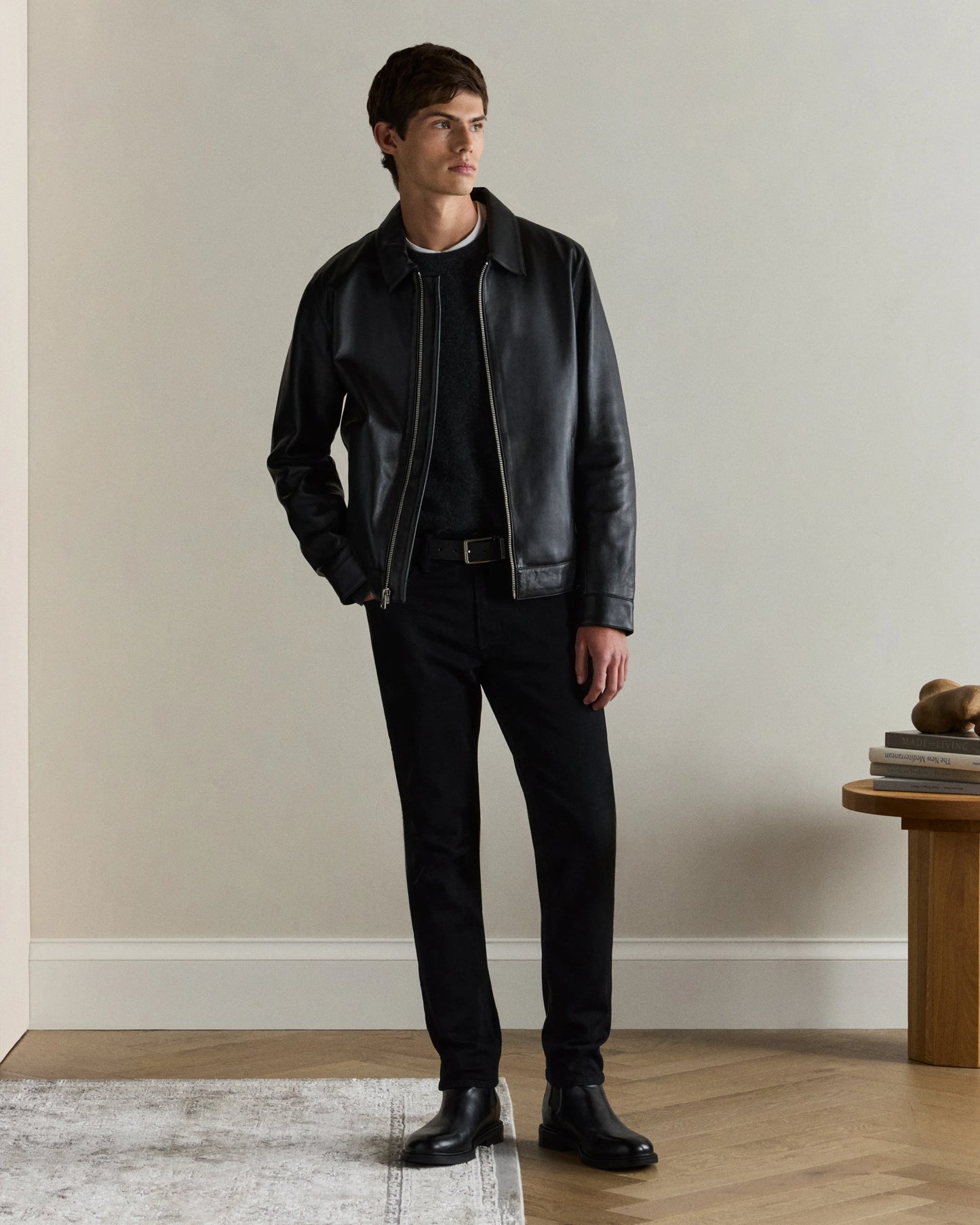 100% Leather Harrington Jacket - S / Dark Cognac Brown