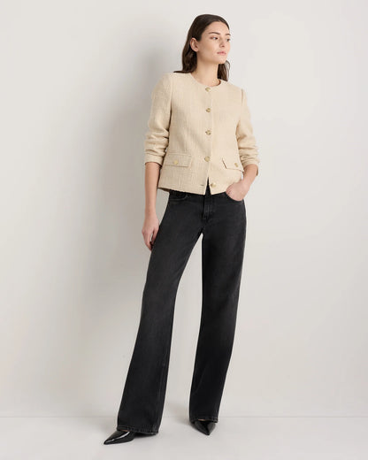 Tweed Collarless Jacket - XS / Deep Navy