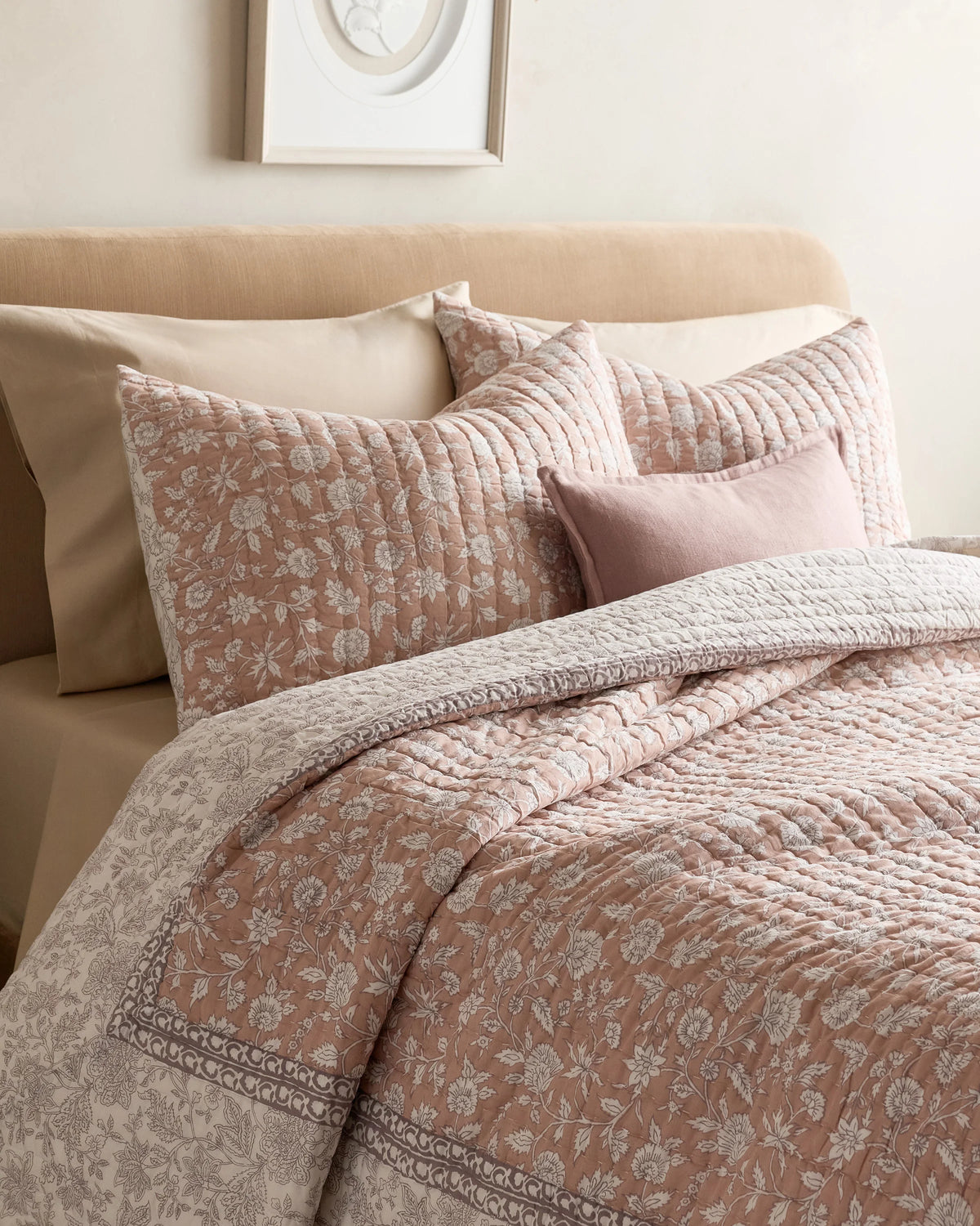 Organic Cotton Block Print Quilted Sham Set - Standard / Green