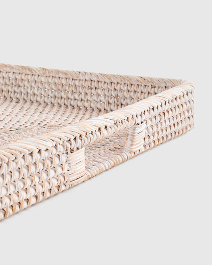 Handwoven Rattan Rectangular Tray - One Size / Natural