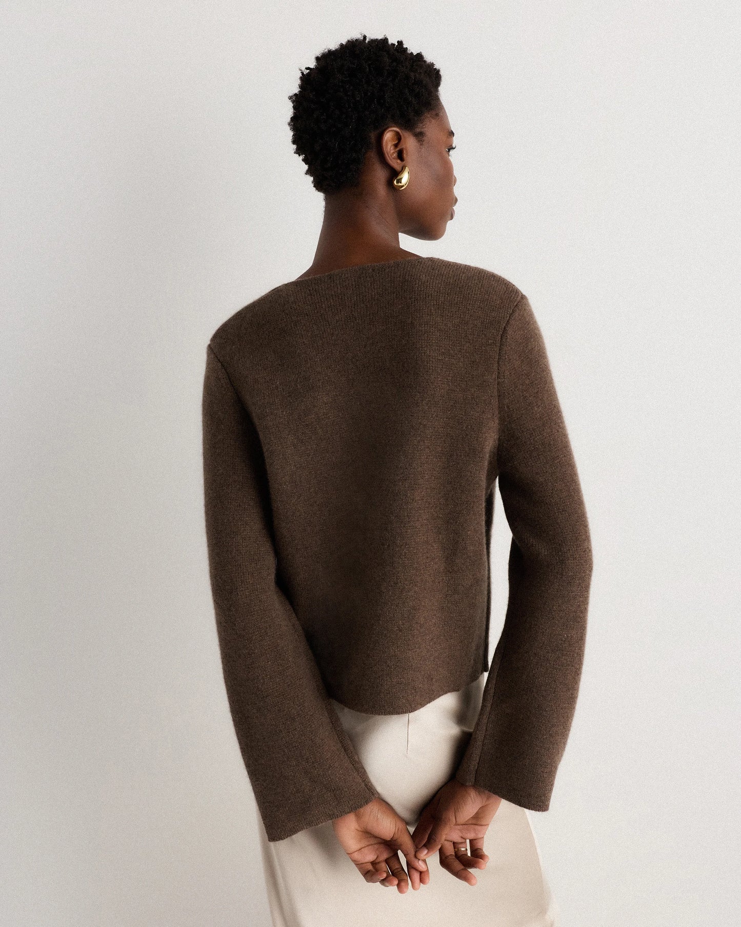 Mongolian Cashmere Structured V-Neck Cardigan - XS / Black