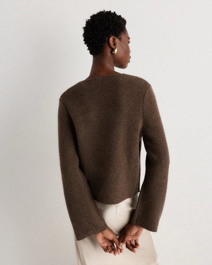 Mongolian Cashmere Structured V-Neck Cardigan - XS / Black
