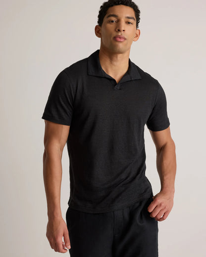 Men's 100% European Linen Jersey Polo - S / Black