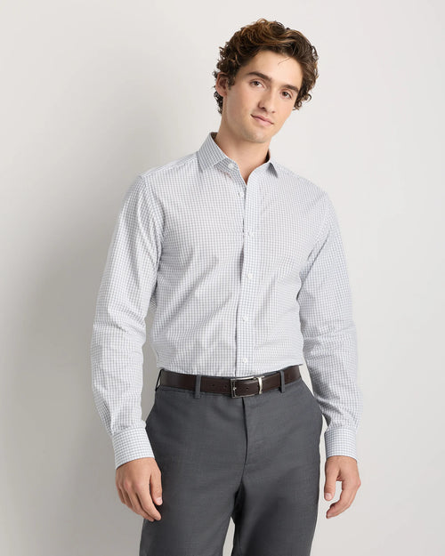 Organic Cotton Stretch Poplin Dress Shirt - S / White/Navy Minigrid