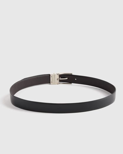 Owen Calfskin Leather Reversible Dress Belt - 30 / Black/Black