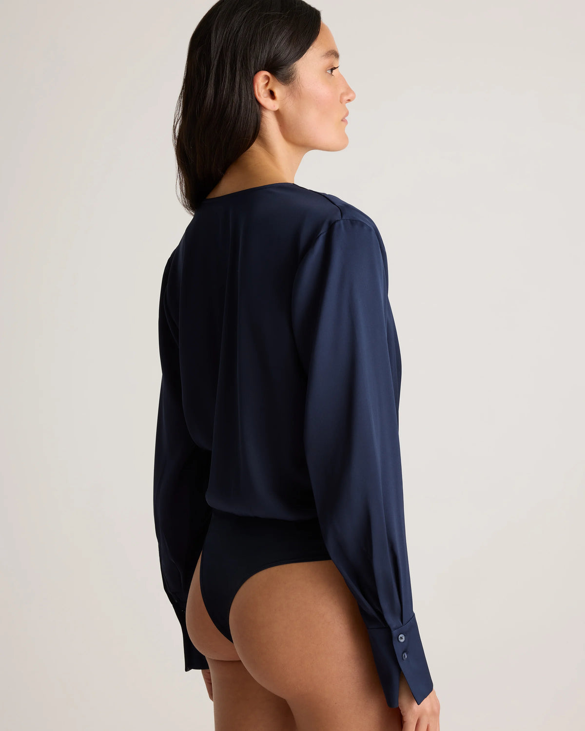 Washable Stretch Silk Surplice Bodysuit - XS / Moonstone Blue