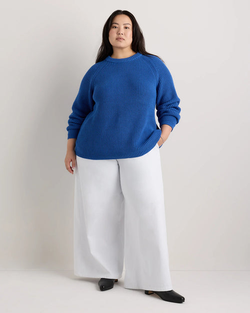 100% Organic Cotton Fisherman Crew Sweater - 1X / Blue Sapphire
