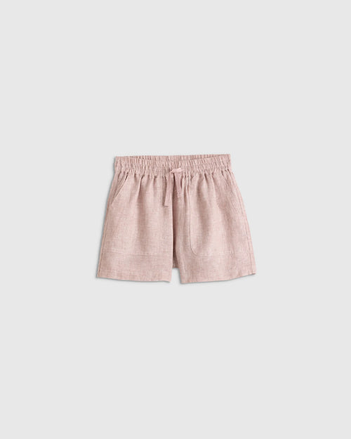 100% European Linen Drawstring Shorts - 6 / Vintage Pink Chambray