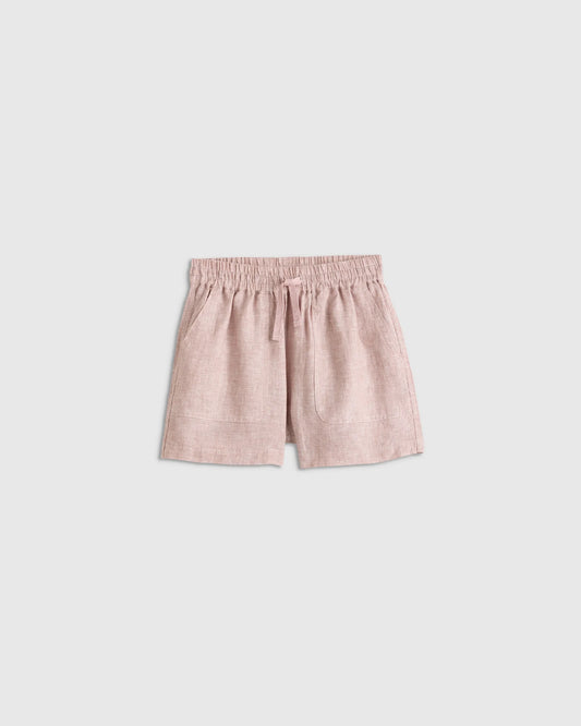 100% European Linen Drawstring Shorts - 6 / Vintage Pink Chambray