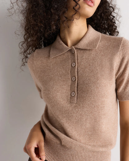 Mongolian Cashmere Short Sleeve Polo - XS / Oatmeal