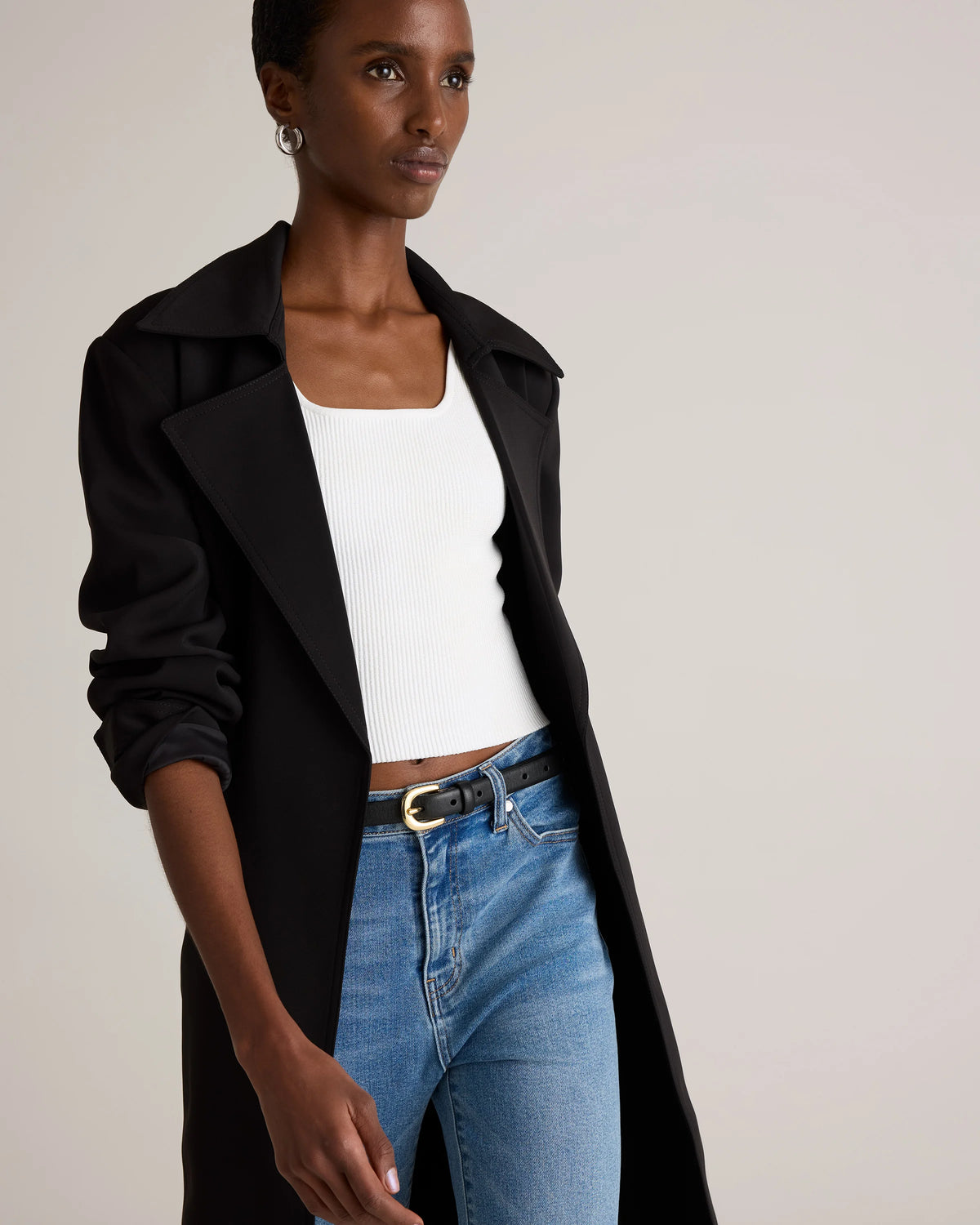 Stretch Crepe Trench Coat - XS / Olive