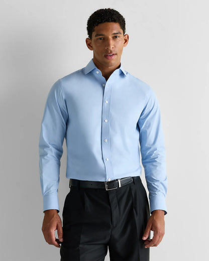 Organic Cotton Stretch Poplin Dress Shirt - S / White/Navy Minigrid
