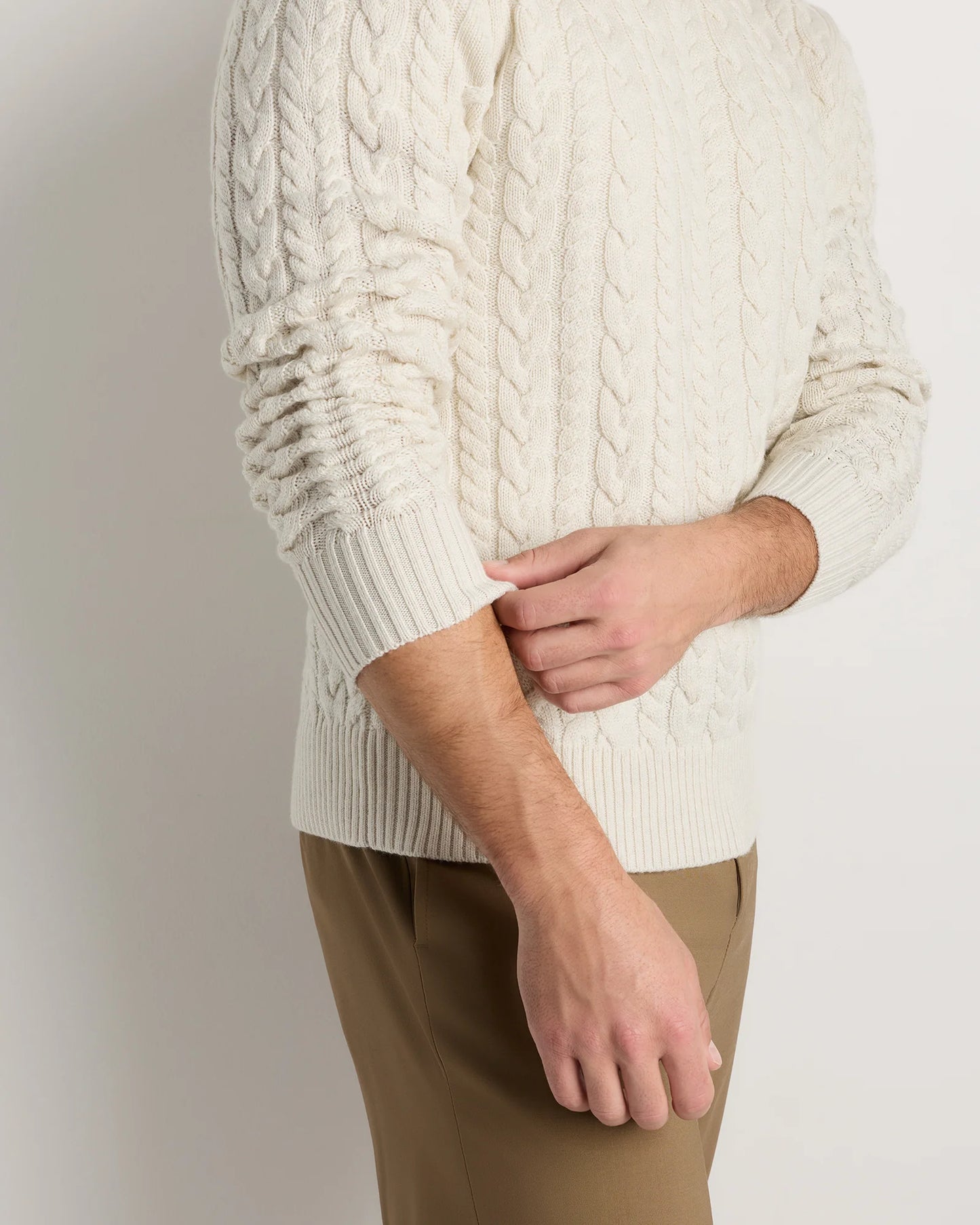 Australian Merino Wool Cable Crewneck Sweater - S / Heather Grey